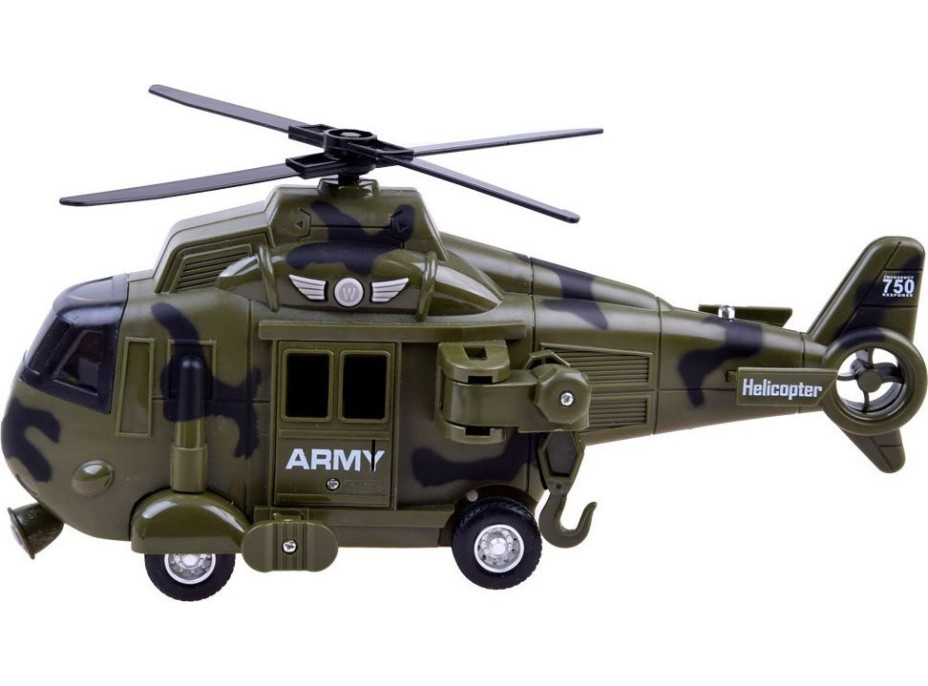 Vojenská helikoptéra so svetlami a zvukom