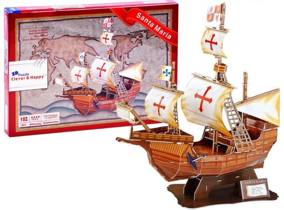 CLEVER&HAPPY 3D puzzle Loď Santa Maria 102 dielikov