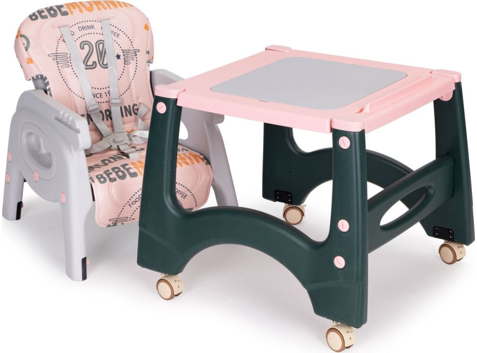 ECOTOYS Jedálenská stolička 2v1 ružovo-šedá
