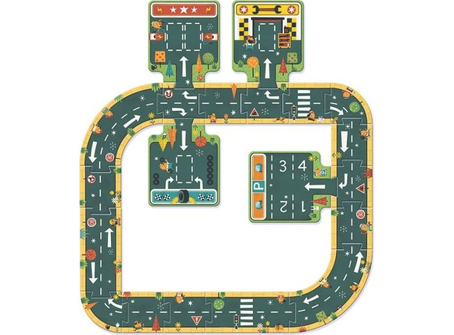 DJECO Podlahové obrysové puzzle Cesty 21 dielikov