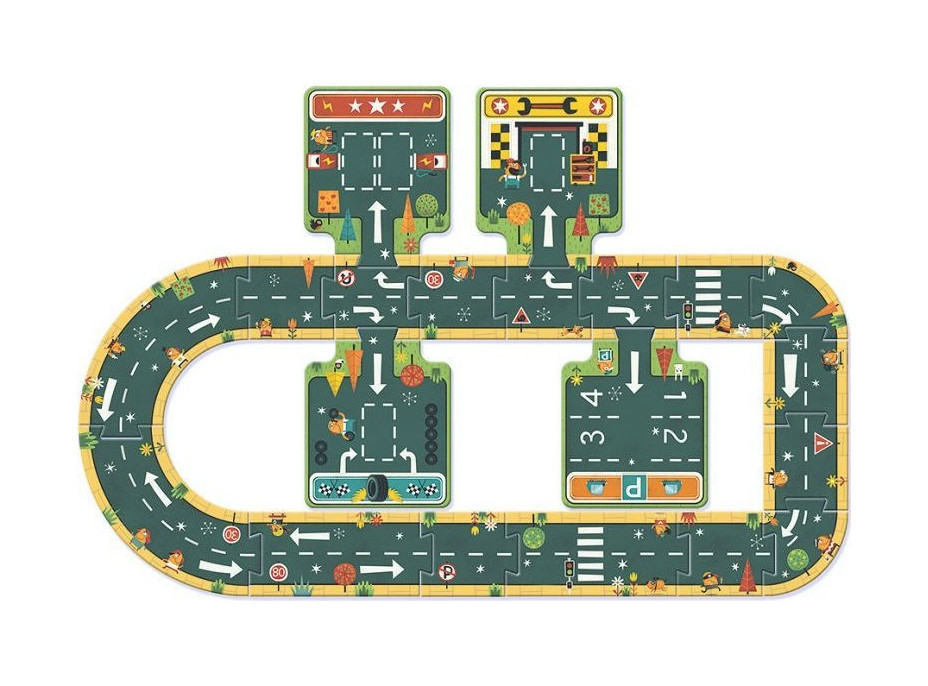 DJECO Podlahové obrysové puzzle Cesty 21 dielikov