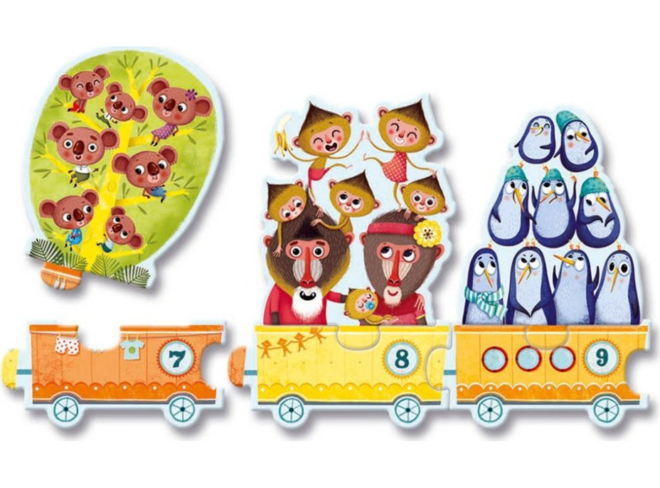 DJECO Puzzle Vlak so zvieratkami a číslicami 20 dielikov
