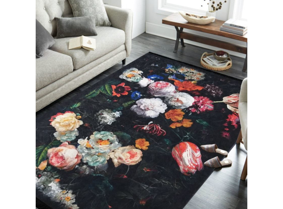 Kusový koberec HONOR Flowers - čierny
