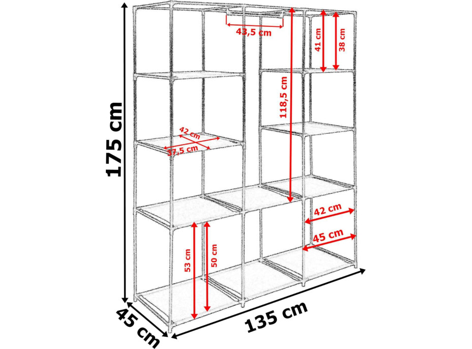Textilná skriňa Mira s 10 policami MIRA MAXI - čierna