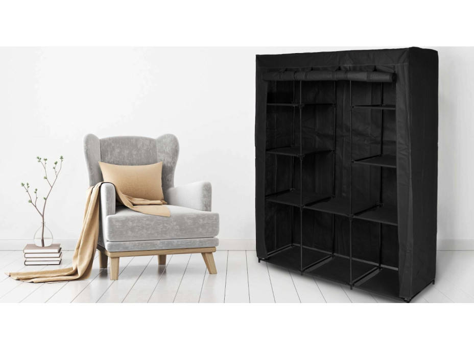 Textilná skriňa Mira s 10 policami MIRA MAXI - čierna