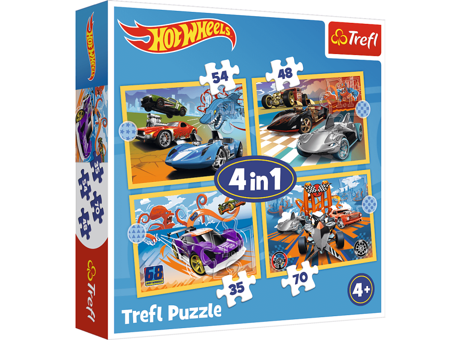 TREFL Puzzle Autíčka Hot Wheels 4v1 (35,48,54,70 dielikov)