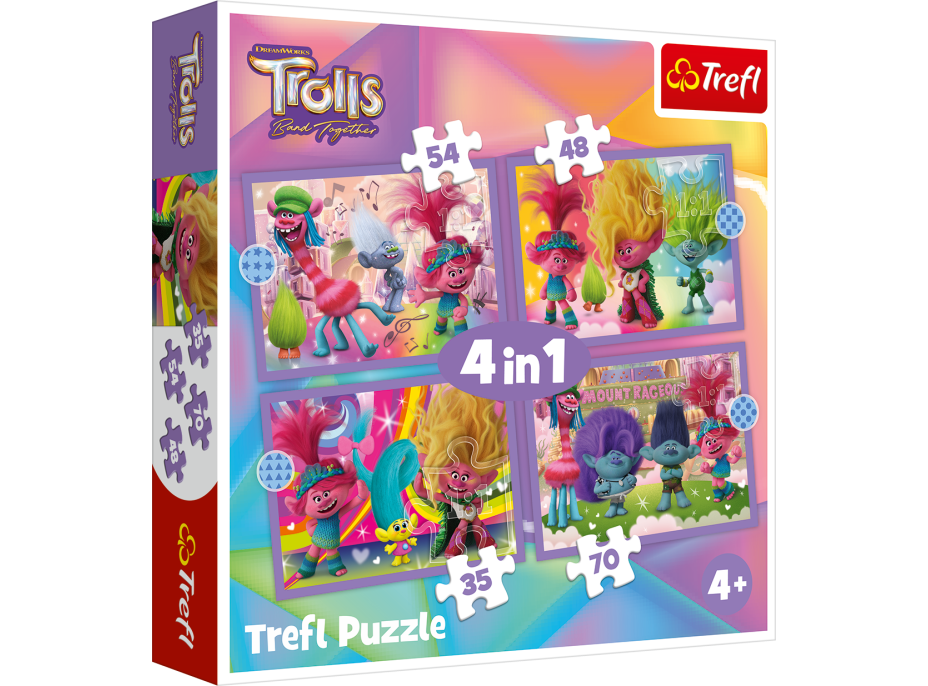 TREFL Puzzle Trollovia: Farebné dobrodružstvo 4v1 (35,48,54,70 dielikov)