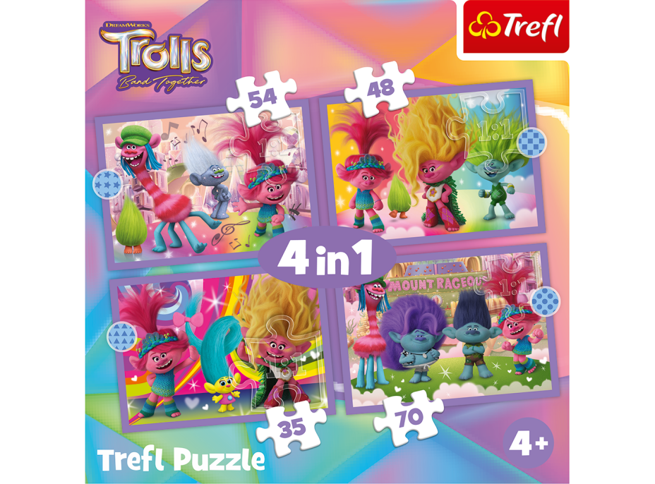 TREFL Puzzle Trollovia: Farebné dobrodružstvo 4v1 (35,48,54,70 dielikov)