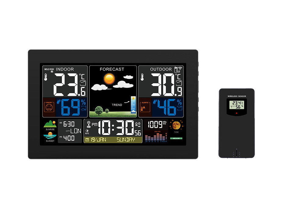 Meteostanica, XL farebný LCD, teplota, vlhkosť, tlak