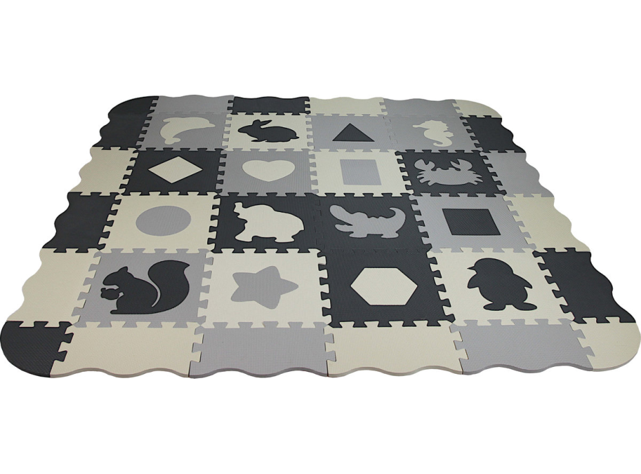 Matadi Penové puzzle šedo-krémové Zvieratká a tvary (28x28)