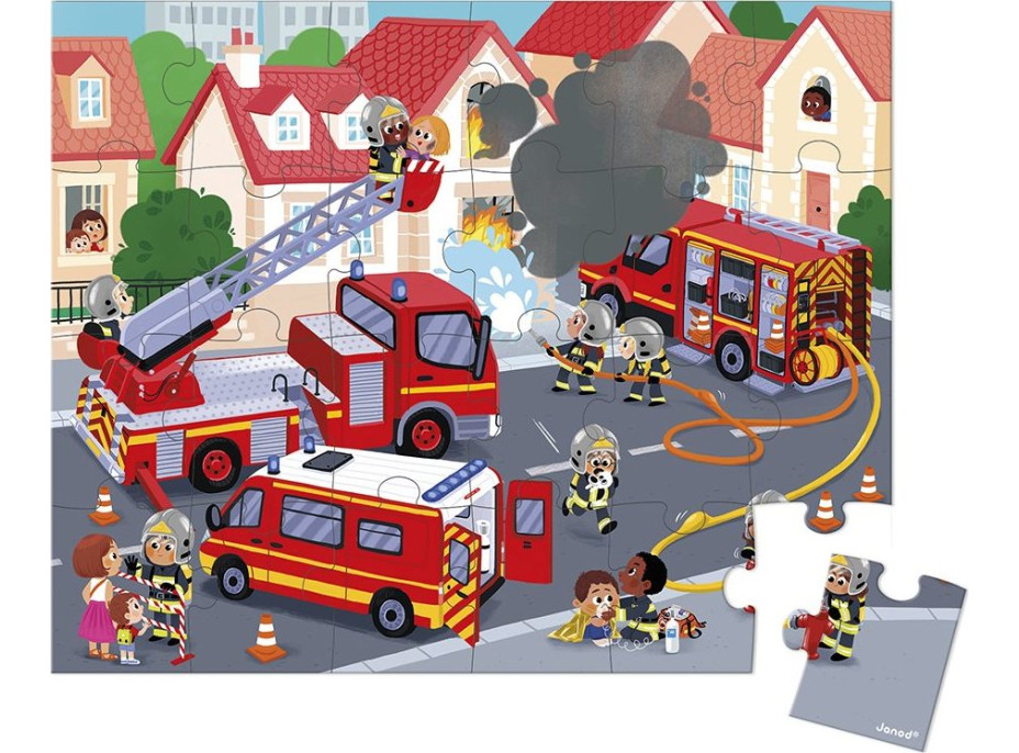 JANOD Puzzle v kufríku Požiarnici 24 dielikov
