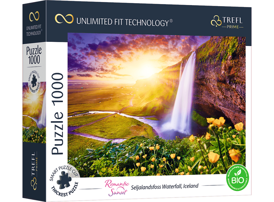 TREFL Puzzle UFT Romantic Sunset: Seljalandsfoss vodopády, Island 1000 dielikov