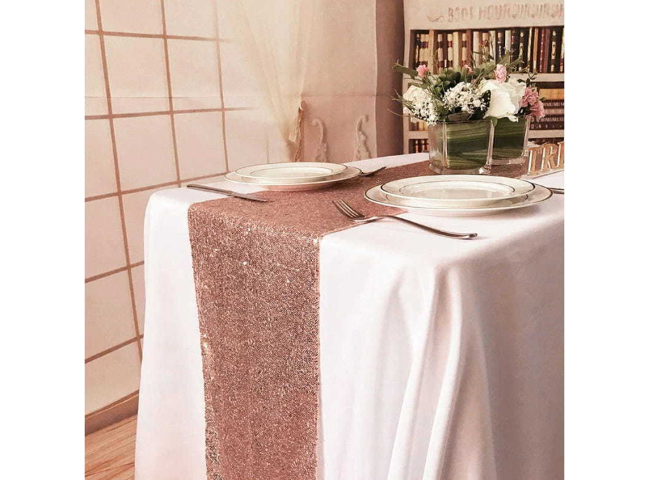 Dekoračný behúň na stôl 180x30 cm - ružové zlato