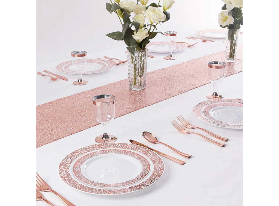 Dekoračný behúň na stôl 140x30 cm - ružové zlato