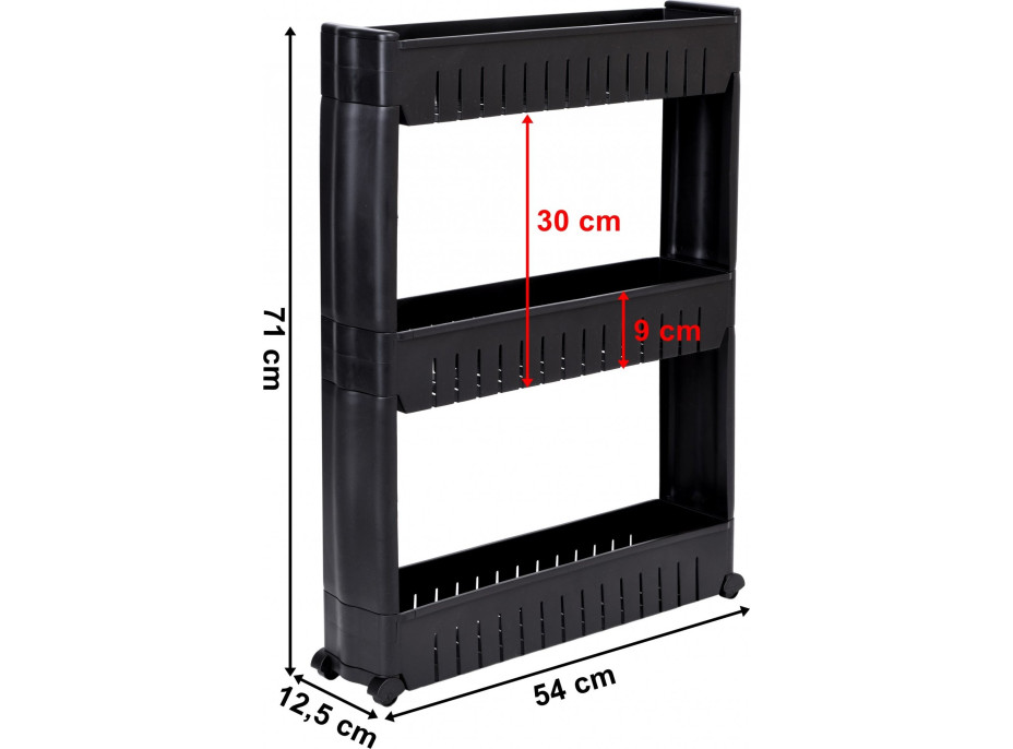 Čierny regál na kolieskach LEIRA