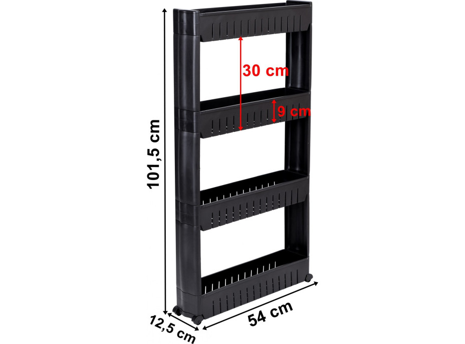 Čierny regál na kolieskach OSMERA