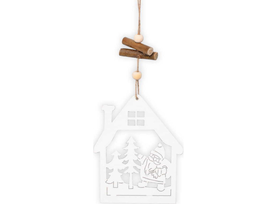 Vianočná závesná ozdoba na stromček z dreva - Biely domček