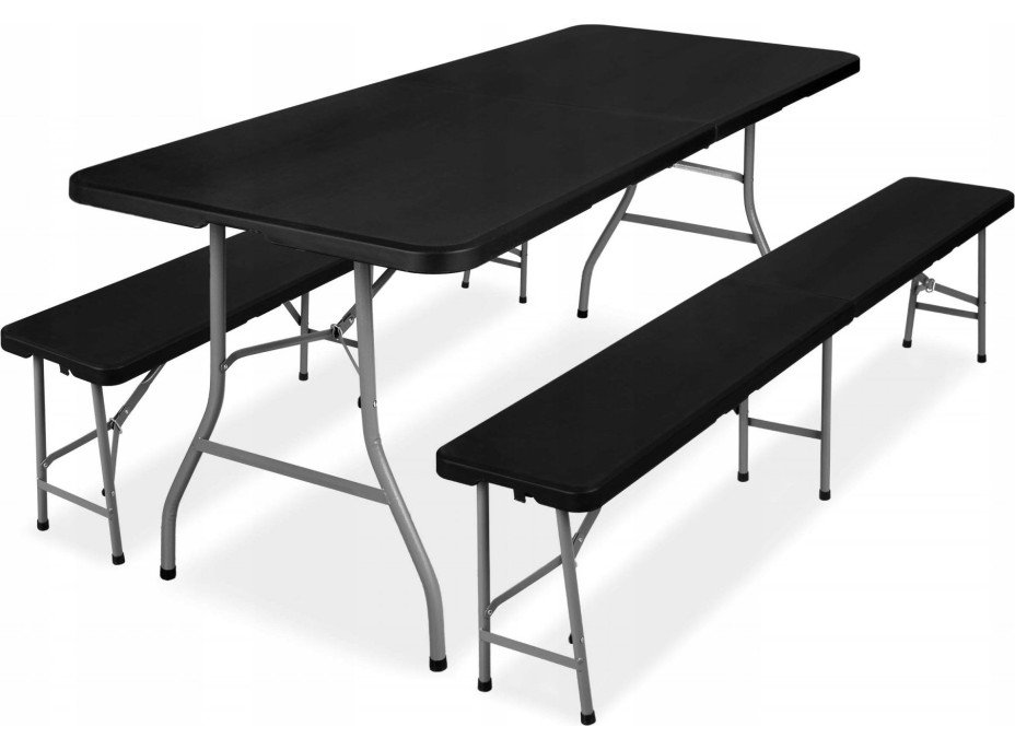 Cateringový set FETA BLACK - stôl 180 cm + 2 lavice