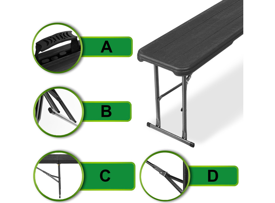 Skladacia cateringová lavica WOODLAND - čierna mat
