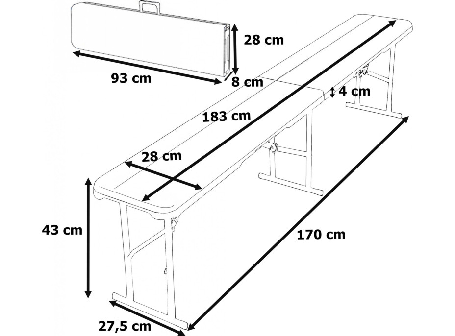 Skladacia cateringová lavica WOODLAND - čierna mat