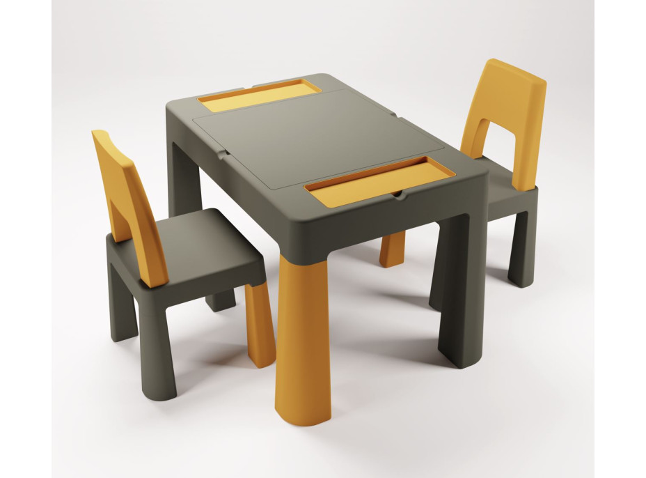 Detský stolček s dvoma stoličkami TEGGI MULTIFUN - grafitový/horčicový