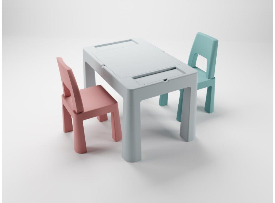 Detský stolček s dvoma stoličkami TEGGI MULTIFUN - šedý/ružový/tyrkysový