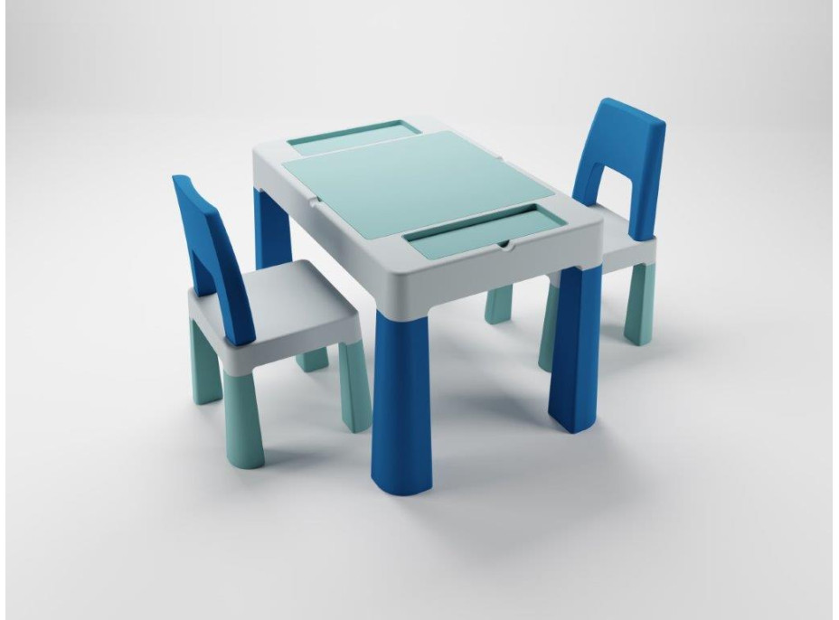 Detský stolček s dvoma stoličkami TEGGI MULTIFUN - tyrkysový/tmavo modrý/sivý