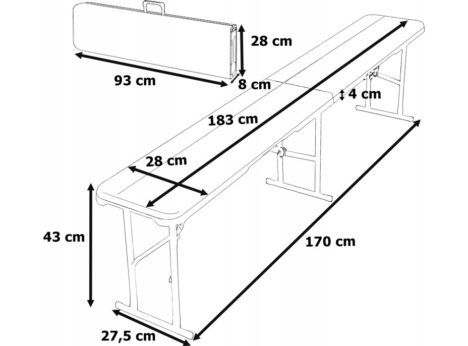 Cateringový set Woodland - stôl 183 cm + 2 lavice