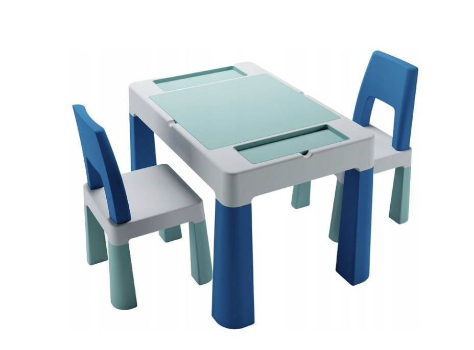Detský stolček s dvoma stoličkami TEGGI MULTIFUN - tyrkysový/tmavo modrý/sivý