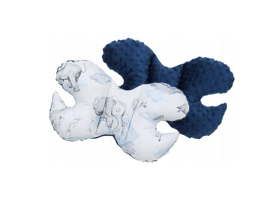 Obojstranné hniezdočko (kokon) pre bábätko - BABYMAM PREMIUM set 7v1 - Modrý sloník s tmavo modrou minky