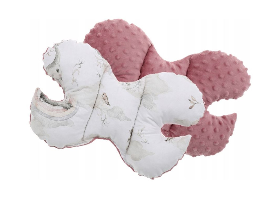 Obojstranné hniezdočko (kokon) pre bábätko - BABYMAM PREMIUM set 7v1 - Ružový sloník so staroružovou minkou