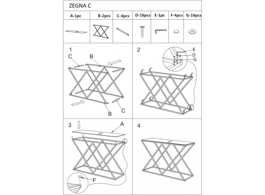 Konzolový stolík ZEGNA C - sklo/chróm