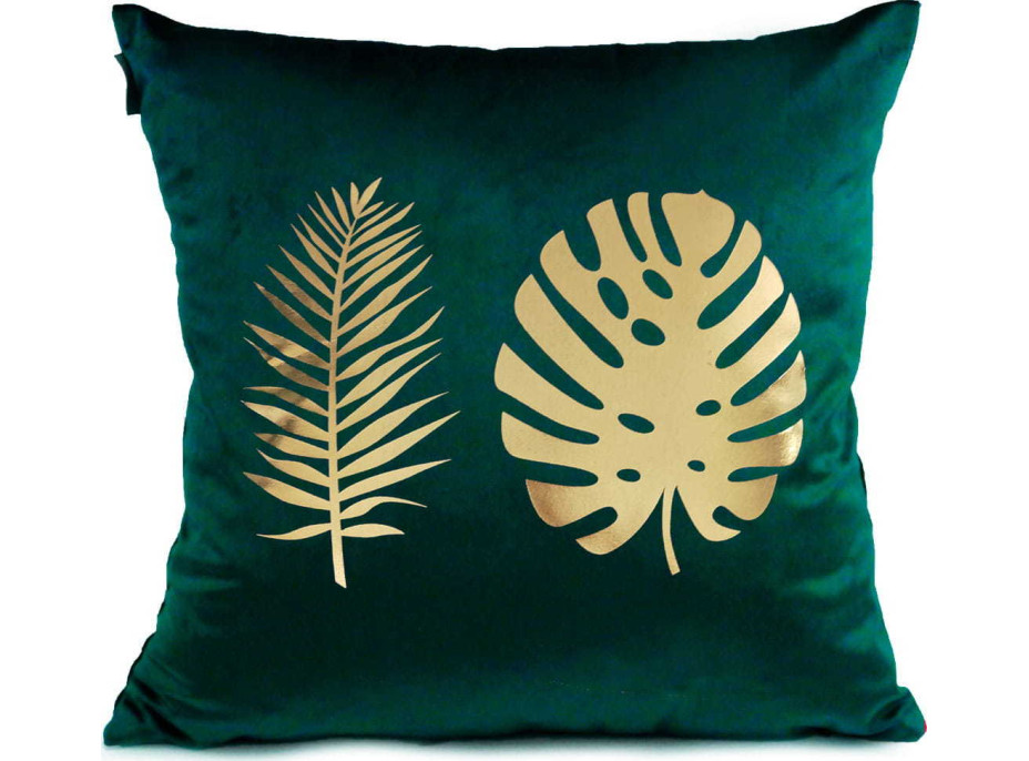 Obliečka na vankúš GOLDEN STYLE VELVET 40x40 cm - Monstera - tmavo zelená/zlatá