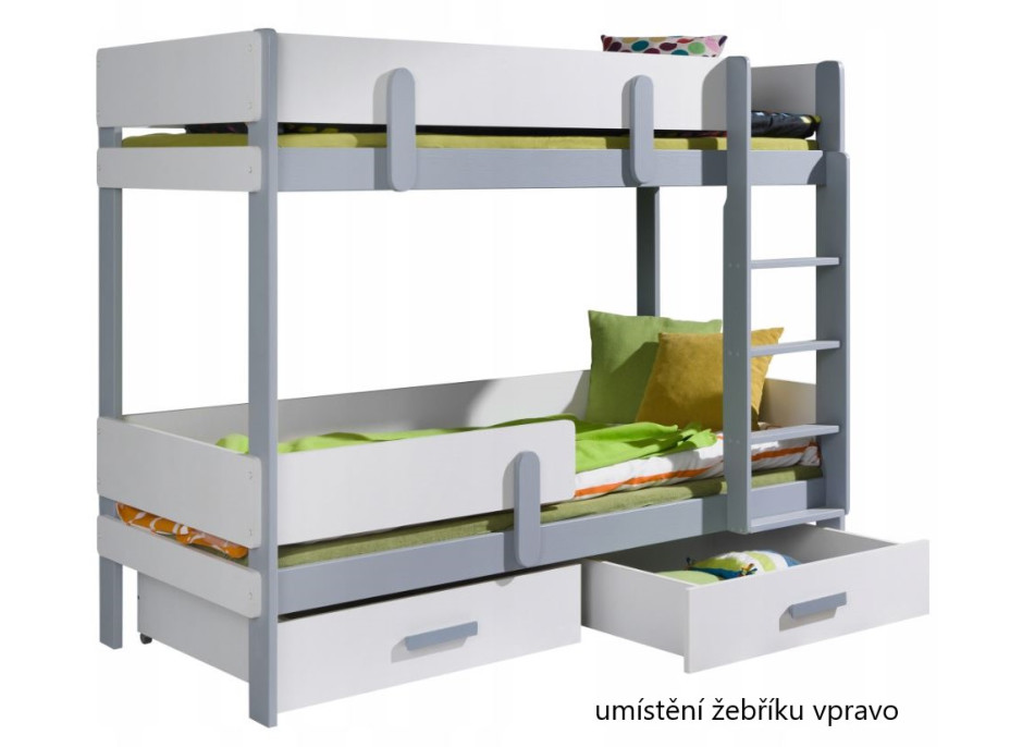 Detská poschodová posteľ z masívu borovice ETTORE so šuplíkmi - 200x90 cm - biela/dub shetland