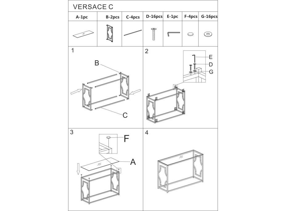 Konzolový stolík VERSACE C - sklo/strieborný