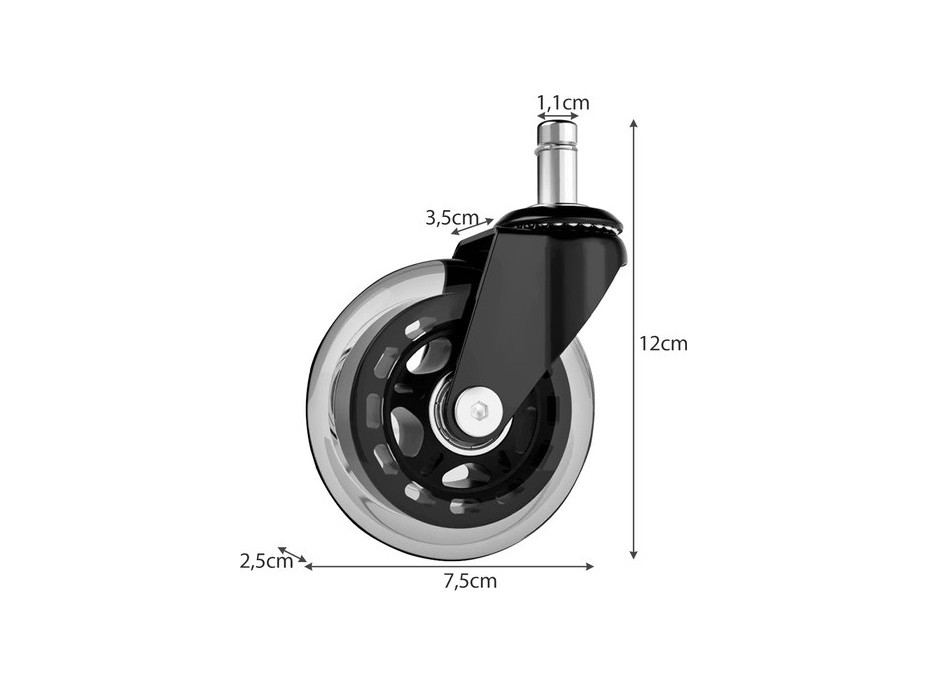 Gumové koliesko ku kancelárskej stoličke 75mm - 5 kusov