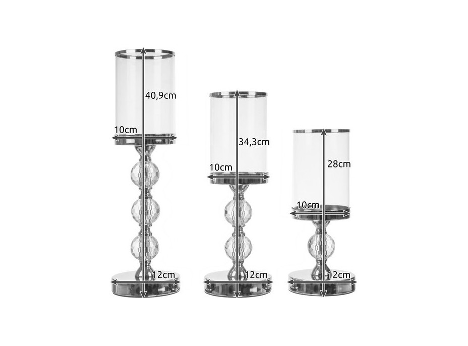 Súprava troch svietnikov Glamour - strieborná