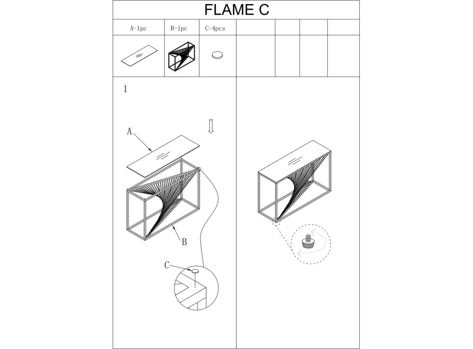 Konzolový stolík FLAME C - sklo/strieborný