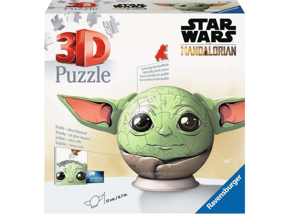 RAVENSBURGER Puzzleball Star Wars: The Mandalorian Grogu s ušami 77 dielikov