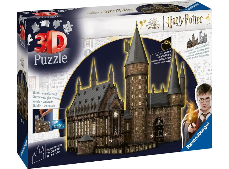 RAVENSBURGER Svietiace 3D puzzle Nočná edícia Harry Potter: Rokfortský hrad - Veľká sieň 643 dielikov