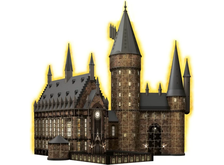 RAVENSBURGER Svietiace 3D puzzle Nočná edícia Harry Potter: Rokfortský hrad - Veľká sieň 643 dielikov