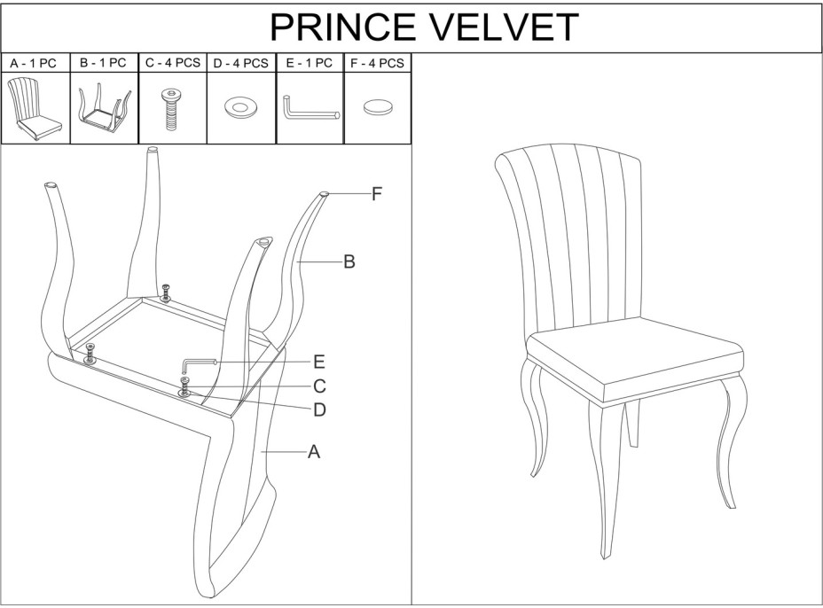 Luxusná jedálenská stolička PRINCE VELVET - chróm / čierna