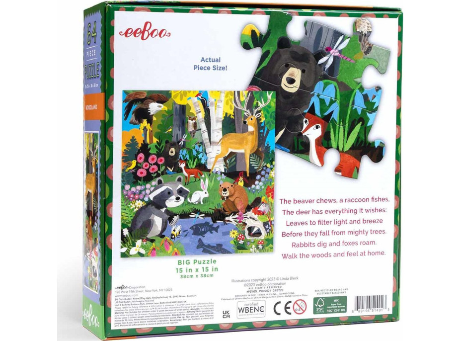 EEBOO Štvorcové puzzle Les 64 dielikov