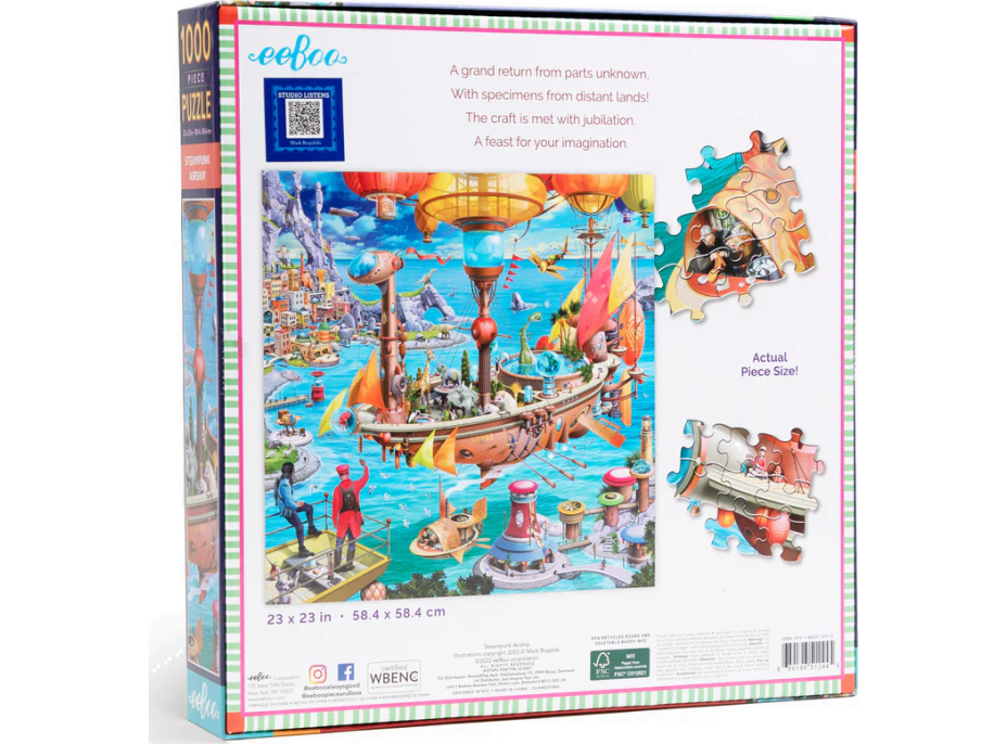 EEBOO Štvorcové puzzle Steampunková vzducholoď 1000 dielikov