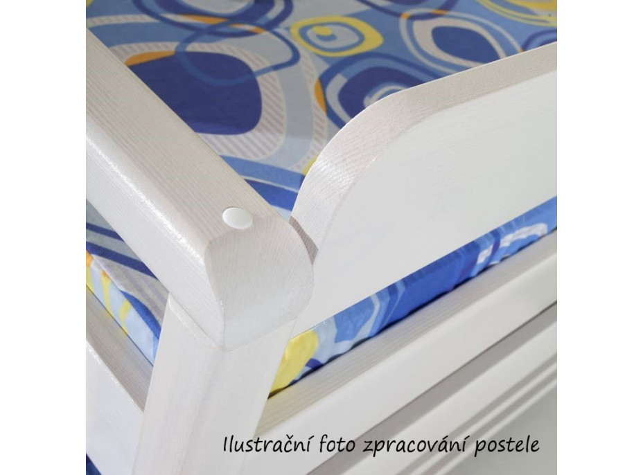 Detská posteľ z masívu borovice KAMA so zásuvkami - 200x90 cm - biela / sivá
