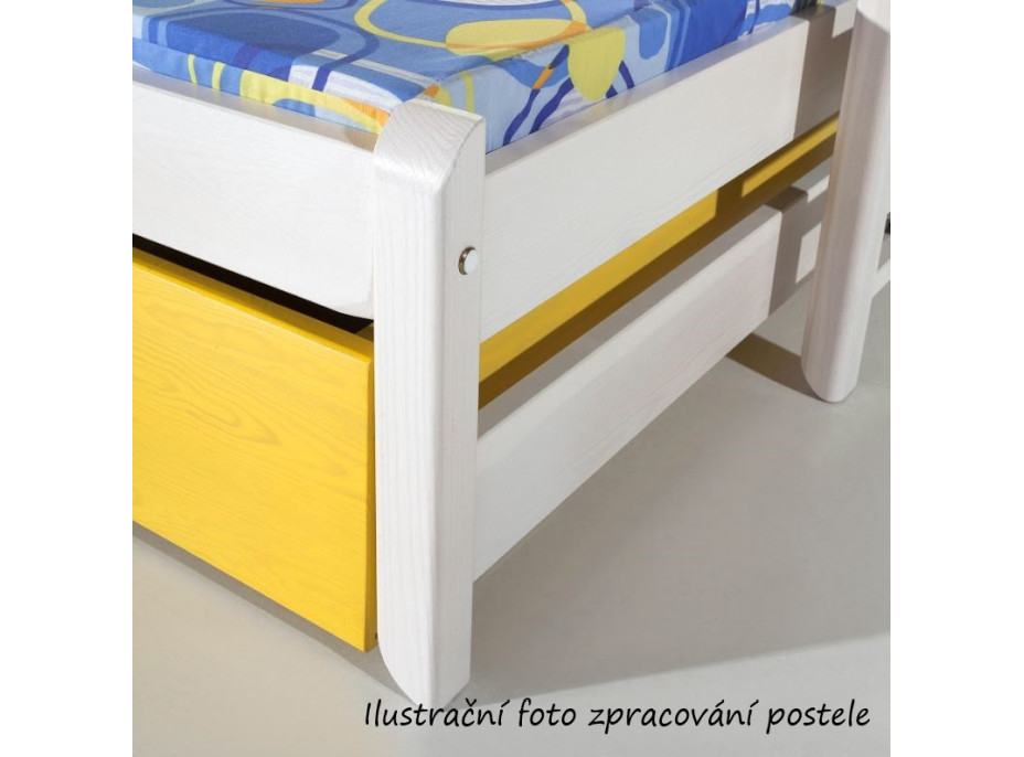 Detská domčeková posteľ z masívu borovice JONAS s prístelkou a zásuvkami - 200x90 cm - biela/sivá