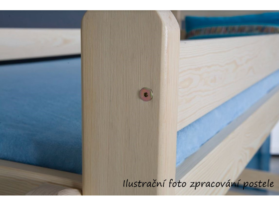 Detská poschodová posteľ z masívu borovice JAKUB III s prístelkou a šuplíkmi - 200x90 cm - prírodná borovica
