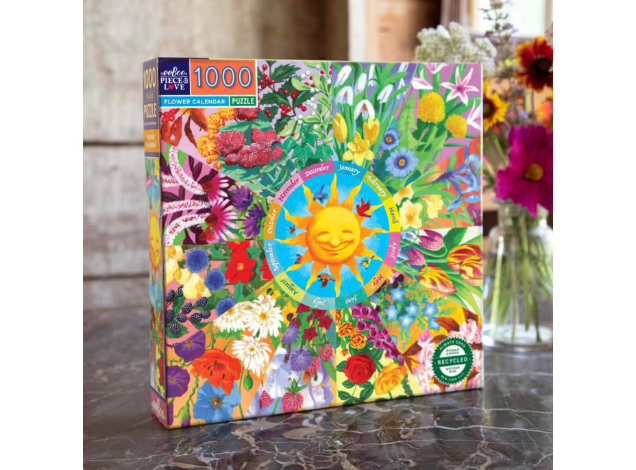 EEBOO Štvorcové puzzle Kvetinový kalendár 1000 dielikov