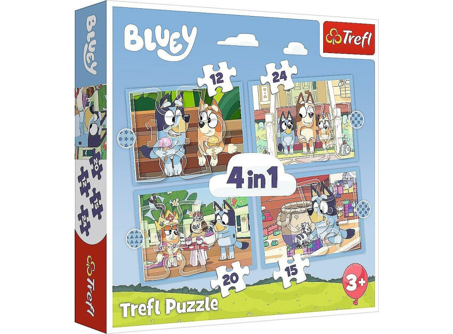 TREFL Puzzle Bluey a jej svet 4v1 (12,15,20,24 dielikov)