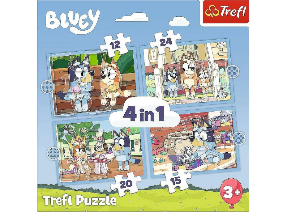 TREFL Puzzle Bluey a jej svet 4v1 (12,15,20,24 dielikov)
